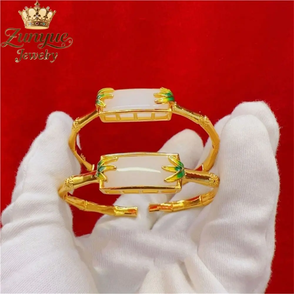 High-End Sand Gold Jade Bamboo Joint Bracelet Luxury Quality Jewelry Fashion Jewelry Handicraft Exquisite Popular Elegant Charms