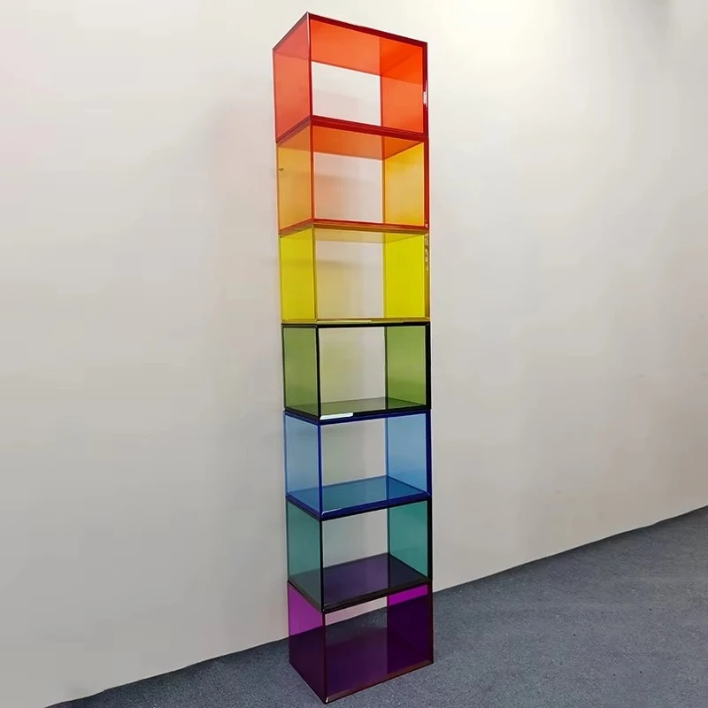 fv-Modern Simple Design Acrylic Floor Standing Storage Bookshelf Home Use Living Room Vertical Acrylic Display Cabinet