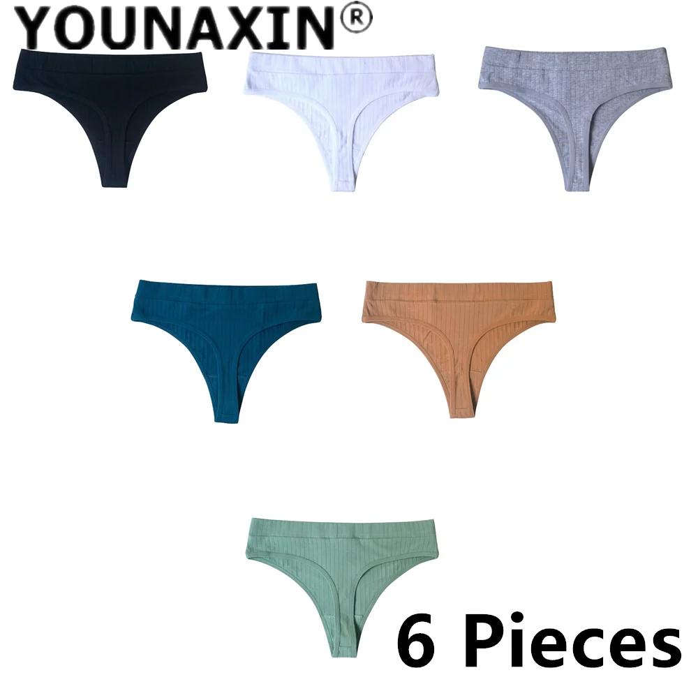 

6 Pack Women Cotton G-String Underwear Briefs Lingerie Low-Rise Breathable Undies Sexy Panties Sports Undershorts Thong M L XL