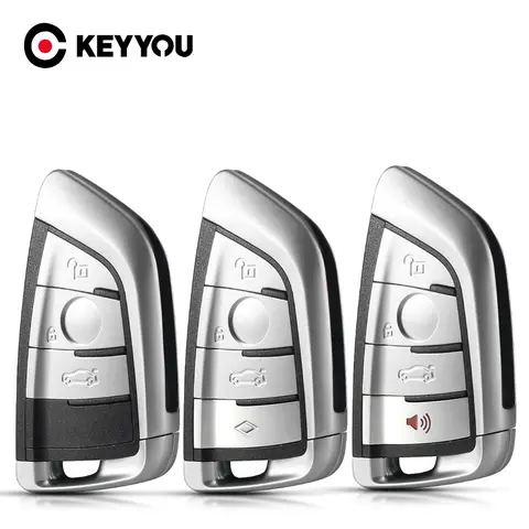 KEYYOU 스마트 카드 원격 자동차 키 쉘 케이스, 3/4 버튼, BMW 1, 2, 7 시리즈 X1, X5, X6, X5M, X6M, F 클래스 키 포브 커버, 삽입 블레이드