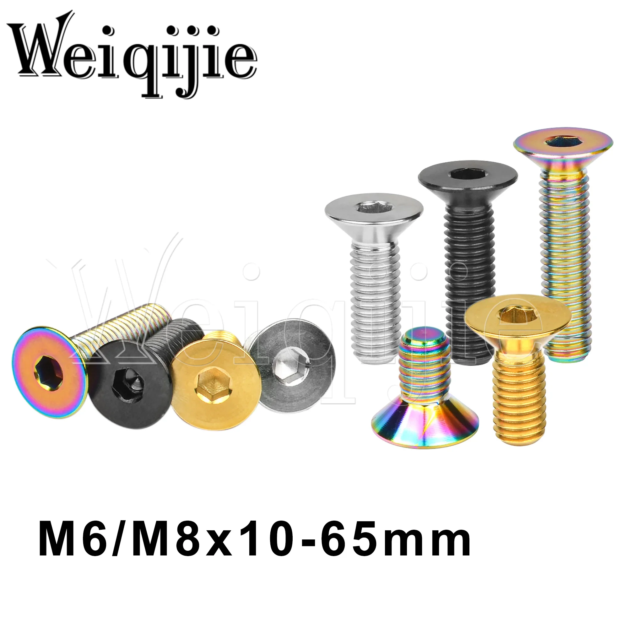 Weiqijie Titanium Bolt M6/M8 X 10/15/20/25/30/35/40/45/50/60/65mm Allen Key Flat Countersunk Head Screw for Bicycle Motorcycle