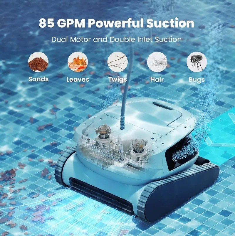 Limpiador robótico de piscinas con 4 cables, aspiradora de piscina para piscinas enterradas sobre el suelo, cesta de filtro de 4,1 L, limpieza de líneas de agua para paredes y suelos