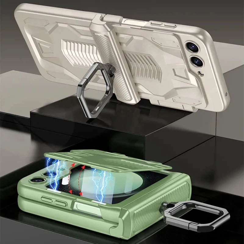 Magnetic Hinge Ring Holder Case For Samsung Galaxy Z Flip 5 5G Magnetic Flip Back Screen Glass Cover For Galaxy Z Flip5 Case