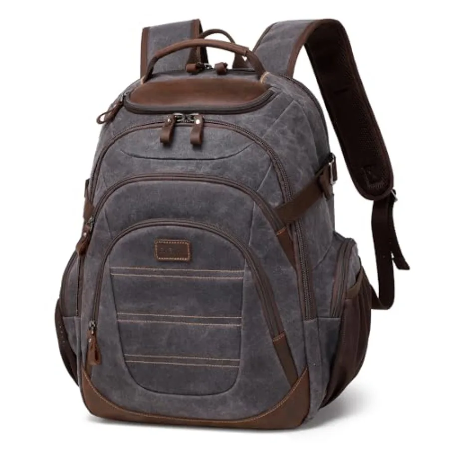 Travel Laptop Backpack 17.3 inch XL Computer Backpack for Men Waxed Canvas College Daypack Business Backpack Black Gray