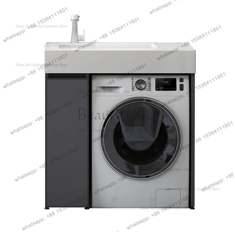 

Aluminum Washing Machine Cabinet Nordic Creative Wash Rock Slab Basin Balcony Cabinet Storage Bathroom Furniture