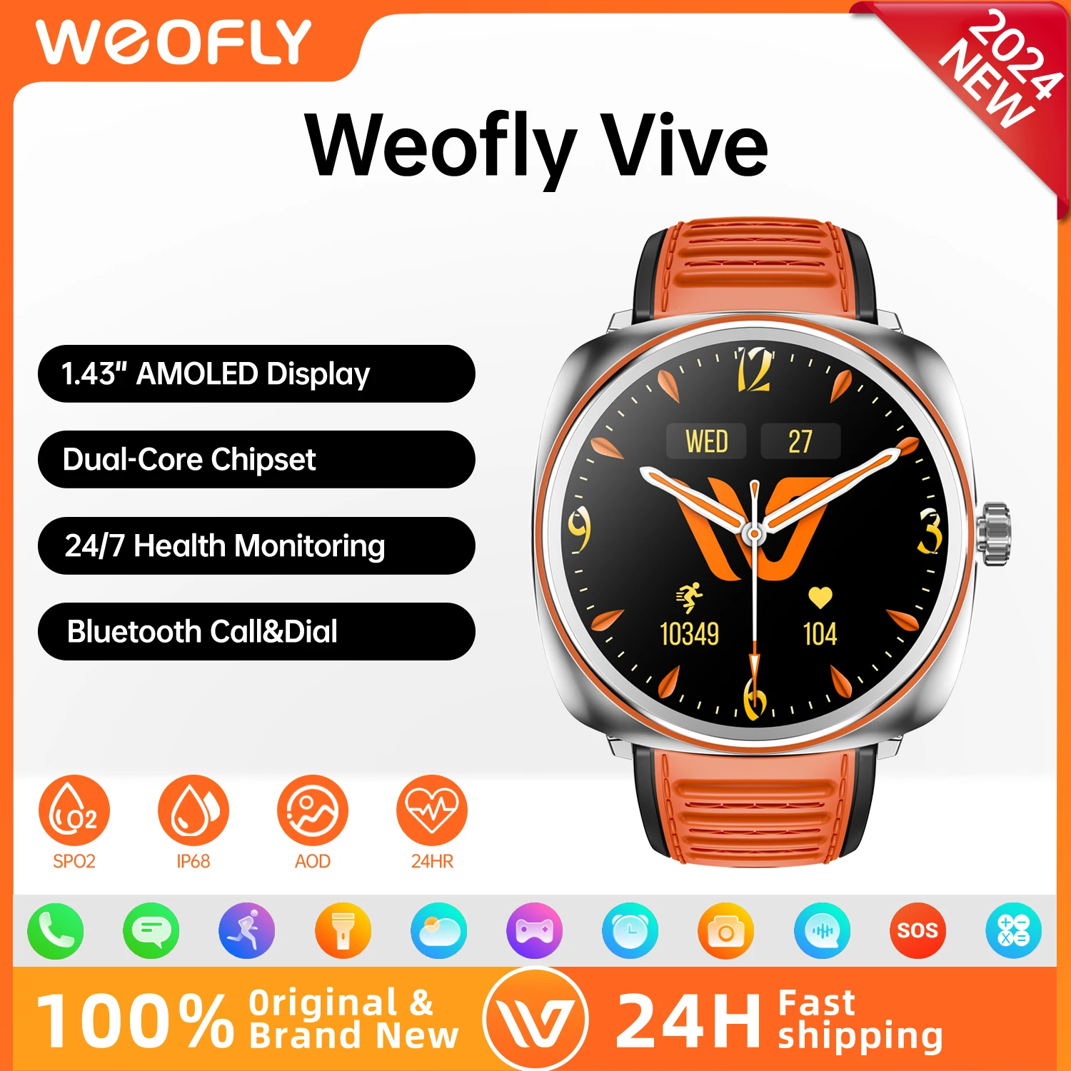 

Weofly VIVE Smart Watch AMOLED Heart Rate Tracker Men Smartwatch Stainless Steels Wearable Watches BT Call AOD Electronic Watch