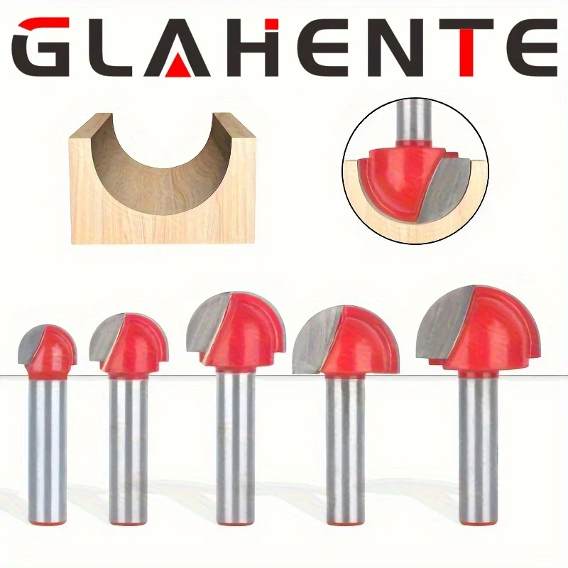 ‌5-Pcs Round Bottom Router Bit Set (8mm Shank) - Red Grooving R-Corner & Half-Round Ball Bits for Engraving‌