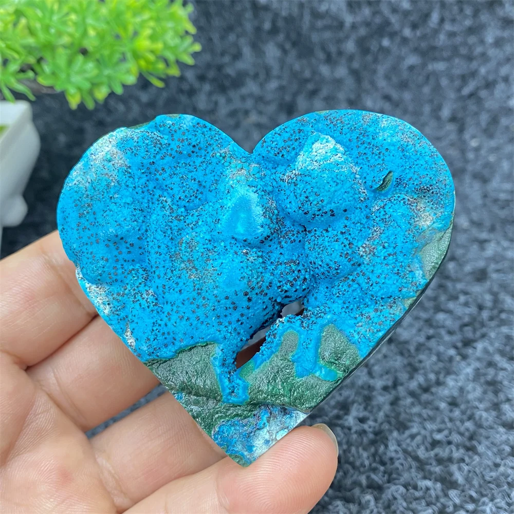 Natural Rare Chrysocolla Rough Stone Carved Heart Shape Hand Polished Heart Home Decoration Holiday Gift