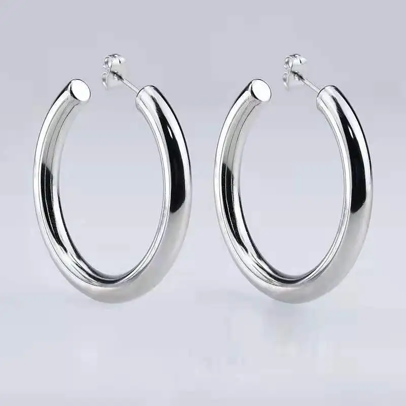 30/40/50mm C Shape Stainless Steel Hoop Earrings for Women Classic 14K Gold Plated Large Thick Hoop Earrings Fashion Accessories