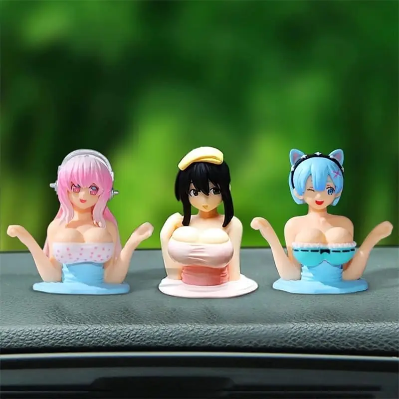 3PCS Kawaii Shaking Chest Ornaments Cute Shake Girl Car Dashboard Decorations Anime Beautiful Girl Car Ornament Toy