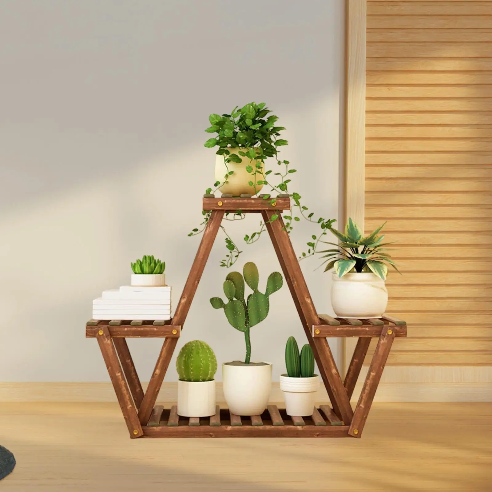 Wooden Plant Stand Rustic Storage Rack for Indoor Outdoor Living Room Patio