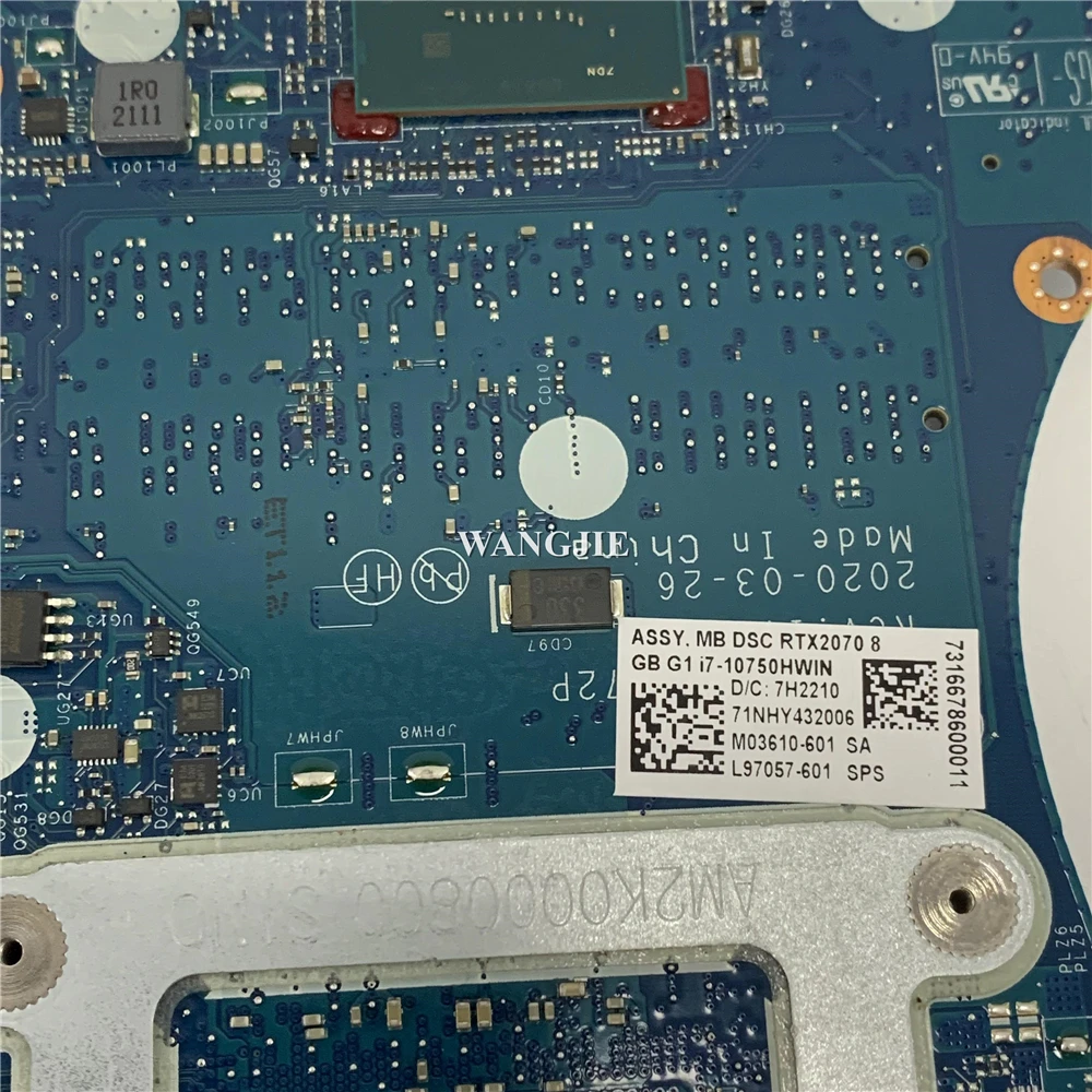 For HP OMEN 17-CB1010CA 17-CB Laptop Motherboard L97057-601 LA-J672P DSC RTX2070 8GB GPU i7-10750H WIN CPU 100% Working