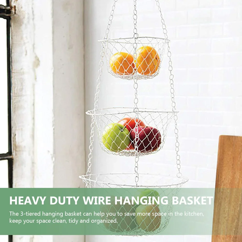 Wall Vegetable Basket Fruit for Kitchen 3 Tier Hanging Storage Baskets Vegetables Iron Wire