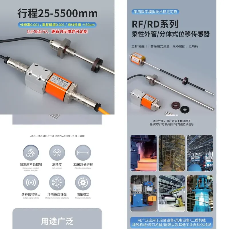 for GEERT Magnetostrictive Displacement Sensor High Precision Contactless Split Flexible Outer Tube Mounting RFRD