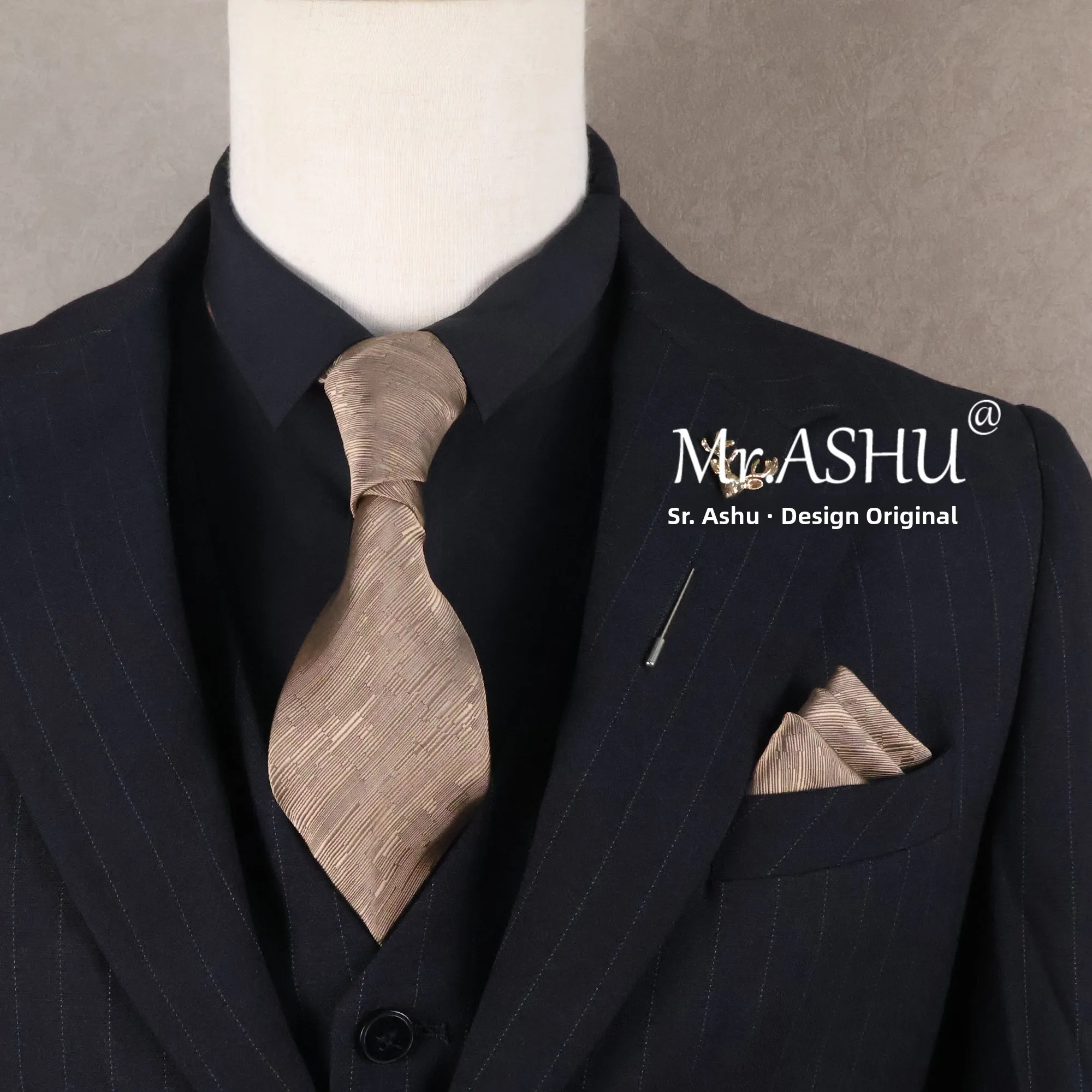 シャンパンカラー-メンズ-ネクタイ-ジッパー-ビジネス-フォーマル-アクセサリー-ネクタイなし-手作り-結婚式-新郎-新婦-結婚