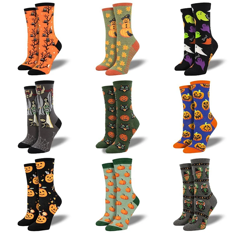 12 Styles Funny Halloween Pumpkin Owl Unisex Crew Socks Women Men Novelty Cotton Creative Halloween Socks Gifts Dropship Bulk