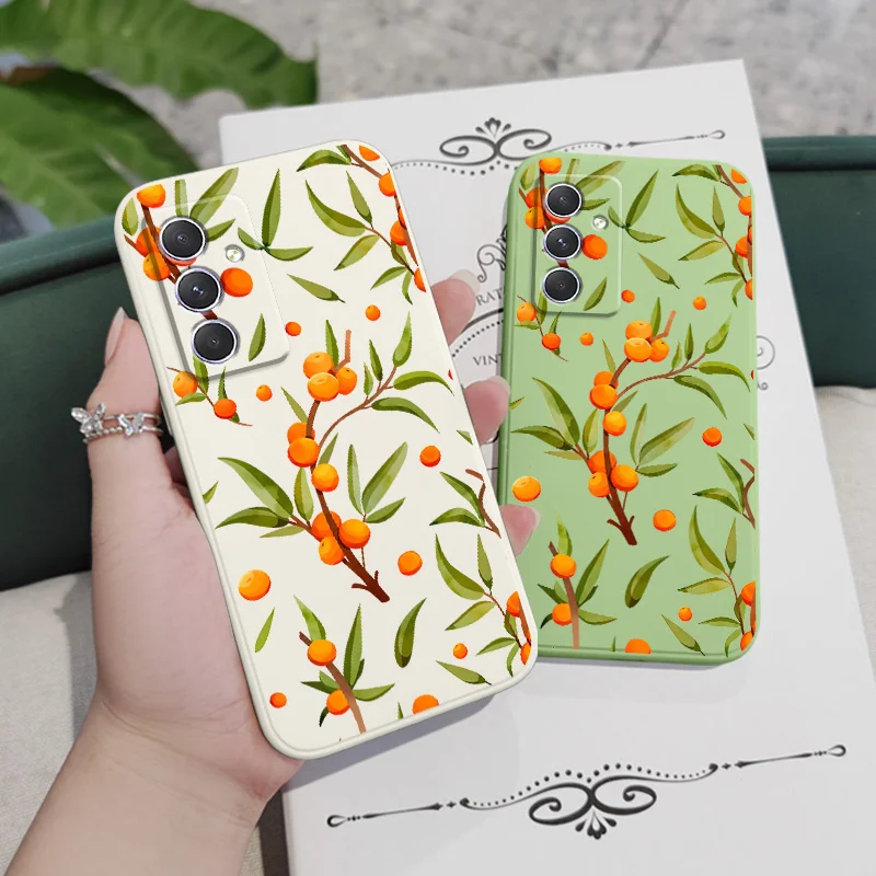 Orange Branch Case For Samsung A54 A34 A24 A14 A15 A25 A35 A55 A04 A04E A73 A53 A33 A23 A13 A03 A72 A52 A52S A32 A22 A12 4G 5G