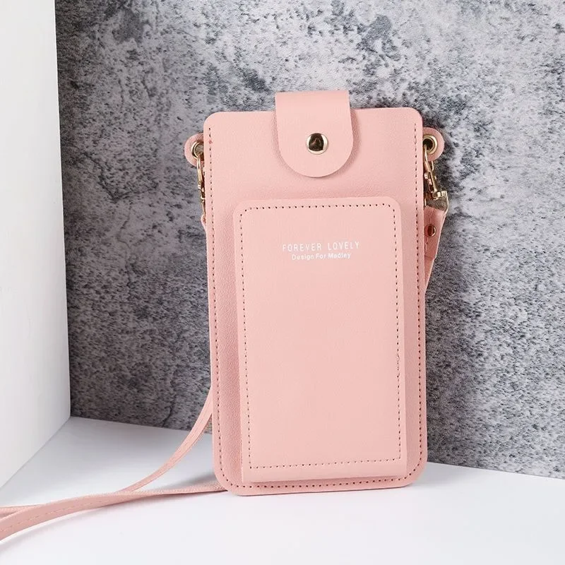 Casual Transparent Touch Screen PU Women's Mobile Phone Bag Multi-function Crossbody Bag Coin Card Purse Travel Storage Bags