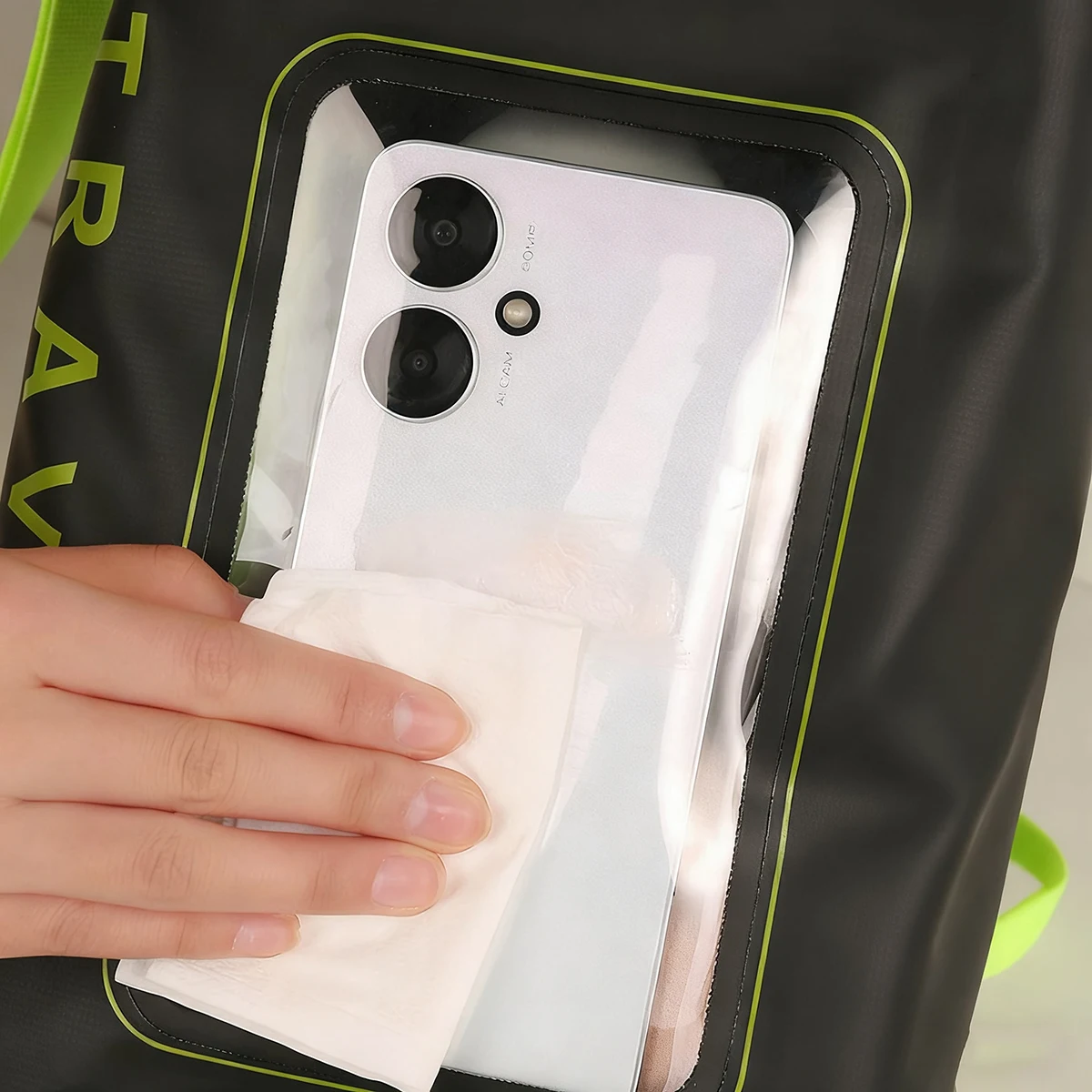 Custom Logo PVC Waterproof Bag Large Capacity Gear Bag Transparent Touchable Phone Pocket for Camping Hiking Lightweight Durable