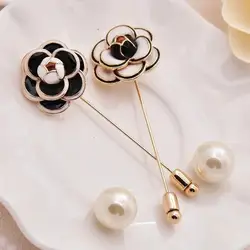Camellia pin brooch Black White Flower Rose Female Brooches Accessories