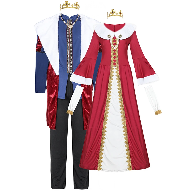 Christmas Court Queen King Cosplay Costumes Adult Halloween Cosplay European British Aristocratic Royal Retro Clothes Dresses