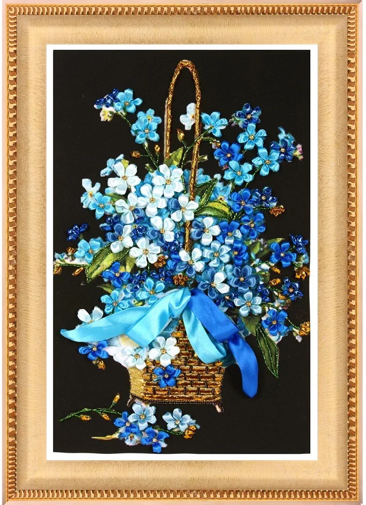 

DIY Ribbon Cross Stitch Embroidery Kit Needlework Vase Flowers Bands Wall Art Wedding Bouquet Gift Set