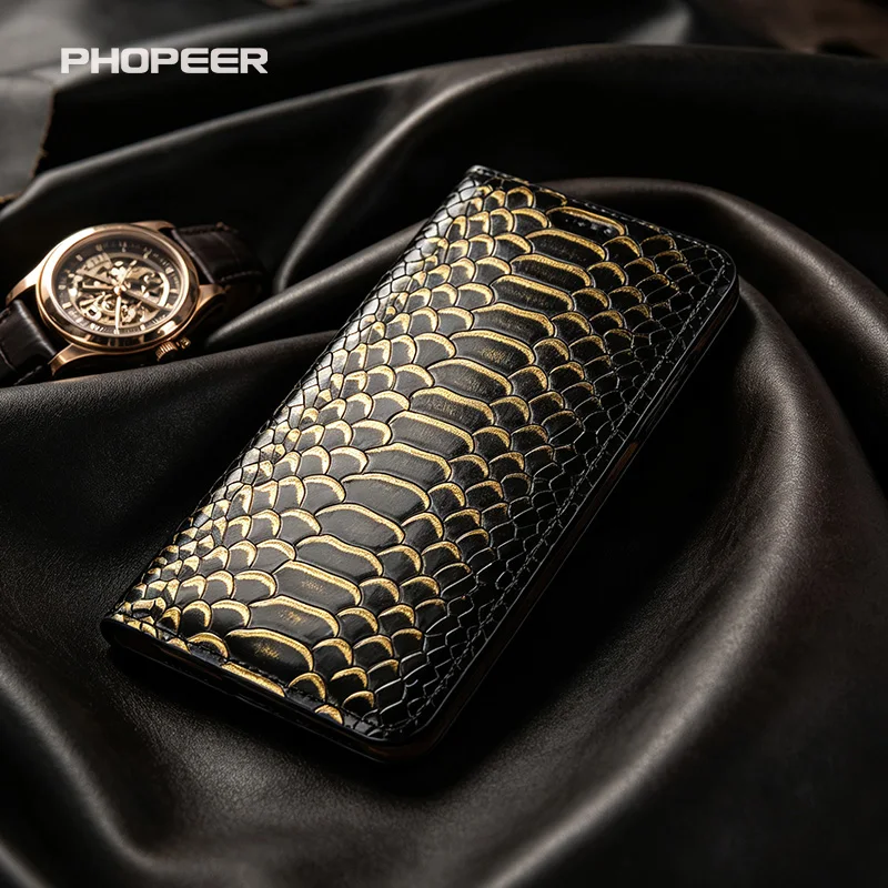Luxury Genuine Leather Phone Case for Xiaomi Poco M7 M6 M5 M4 M3 S pro plus 4G 5G - Python-Patterned Phone Case
