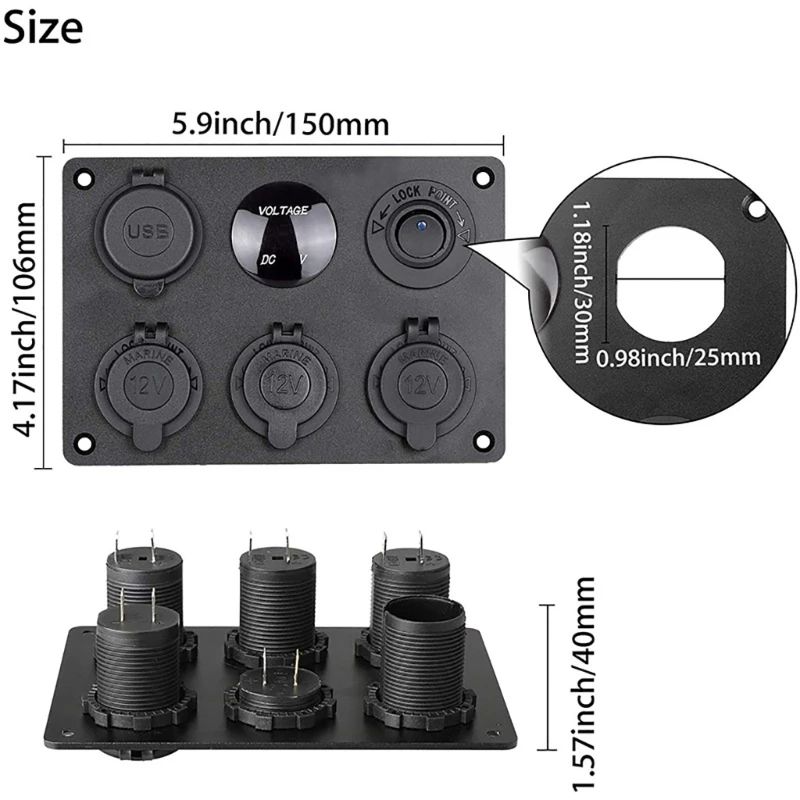 USB Socket 4.2A 6 in1 Power Outlet ON-OFF Toggle Panel for Car RV AOS