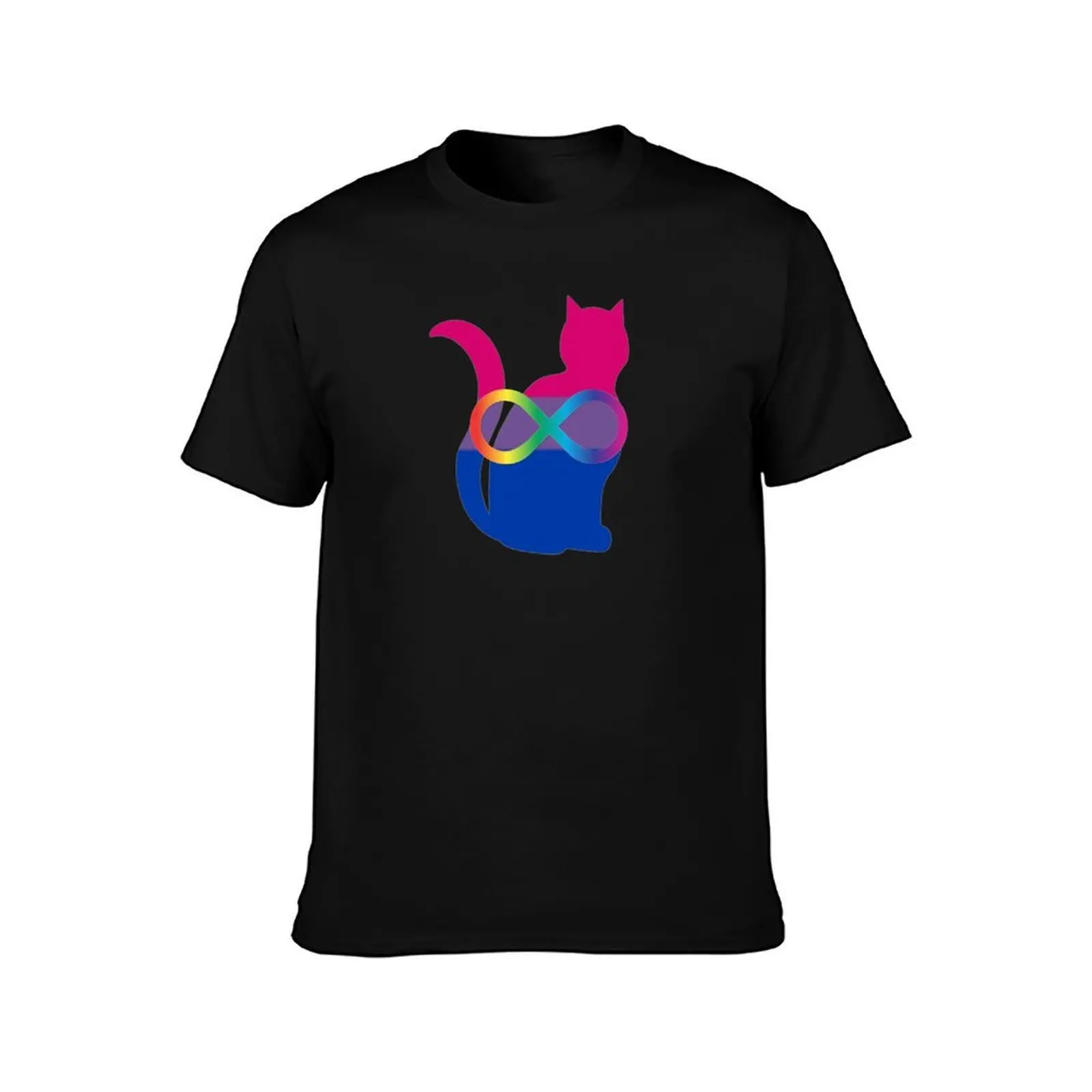 Neurodivergent Bi Pride Cat T-Shirt, Summer Casual Cotton Tee, Oversized Streetwear Tops, Vintage Graphic Print, 100% Cotton