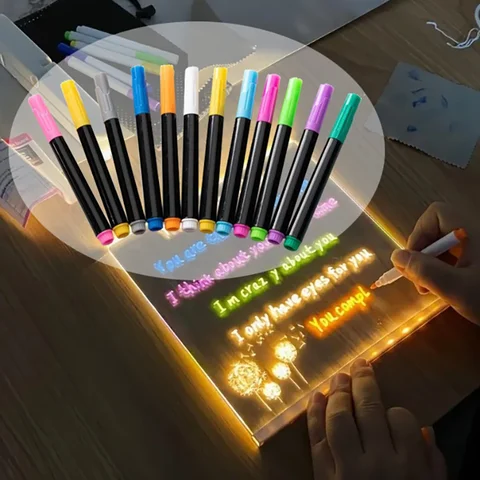 LED lumineux tableau noir stylo 12 couleurs effaçable liquide couleur stylo planche à dessin tableau blanc tableau stylo couleur surligneur effacer