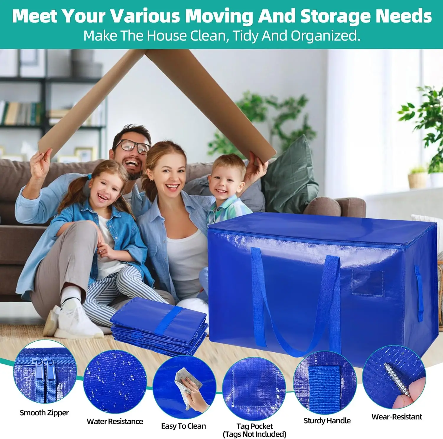 6-piece mobile bag - heavy-duty storage bag with zipper and sturdy handle - mobile storage packaging bag