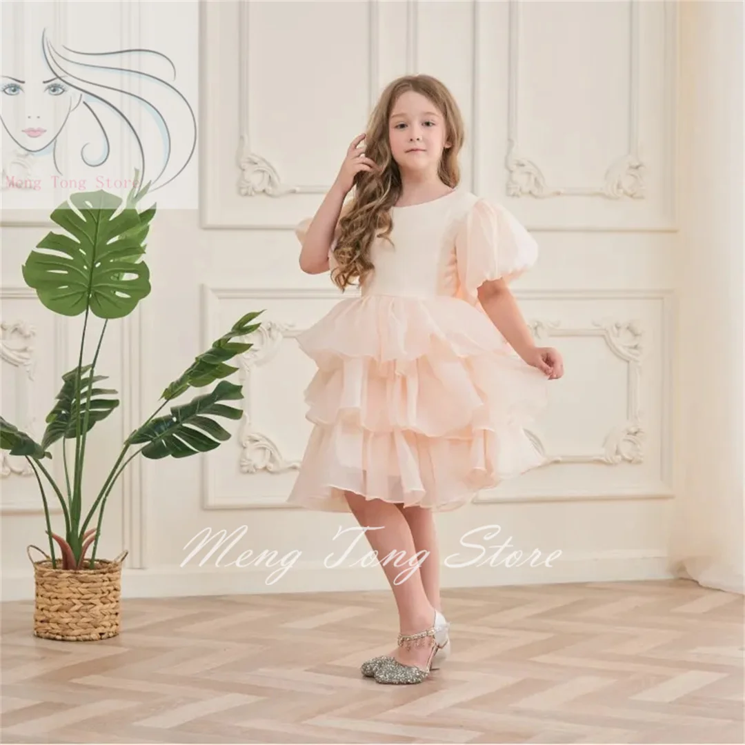 

Flower Girl Dresses for Weddings Organza Bow Short Toddler Birthday Party Dress for Baby Girls First Communion Gown