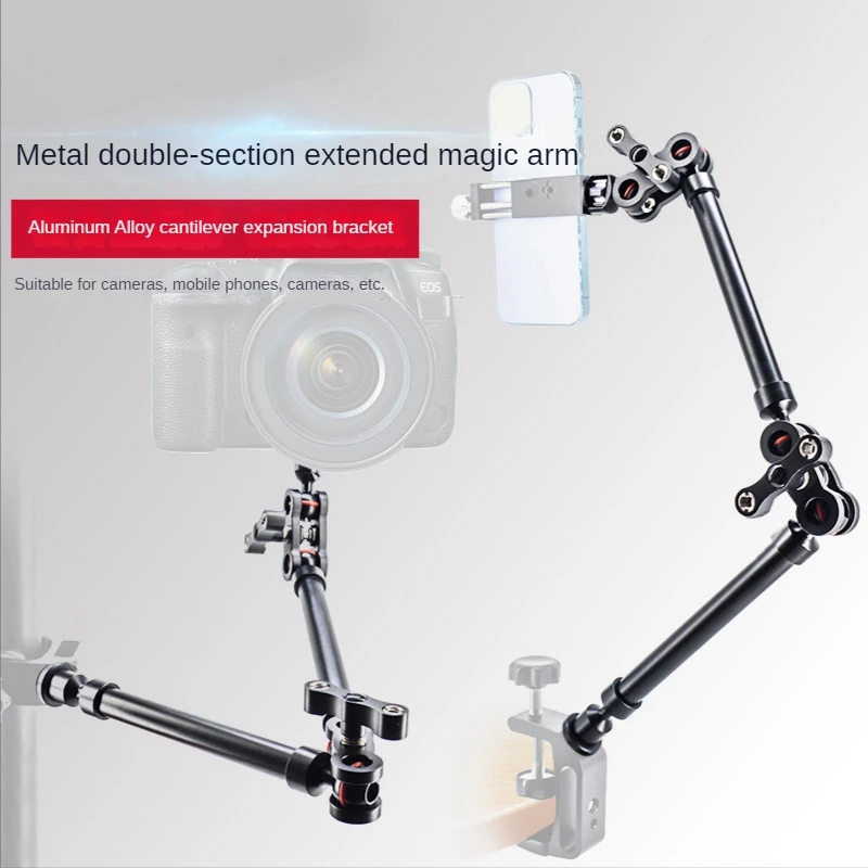 Supporto a mano universale tutto in metallo a doppia sezione Monitor a braccio esteso multifunzionale Lazy Man Stand accessori per fotocamere
