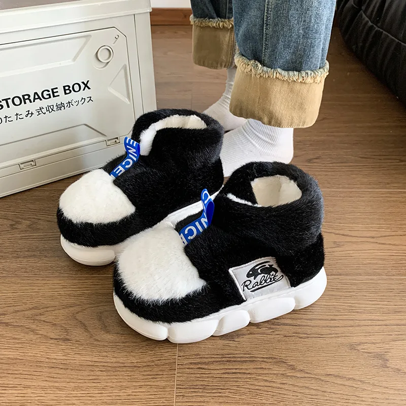Warm Plush Full Cover Indoor Cotton Slippers For Men Women Winter House Shoes Soft EVA Sole Anti-slip Lovers Fluffy Snow Boots