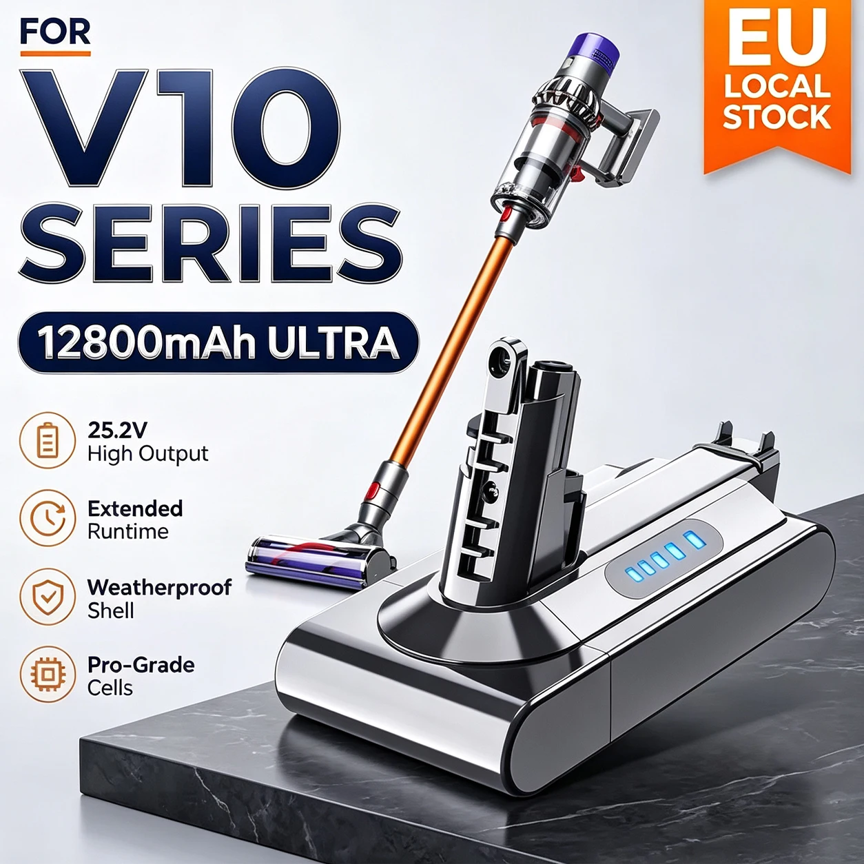 Batería de repuesto de 25,2 V y 12 800 mAh, compatible con las aspiradoras inalámbricas Dyson V10 SV12, V10 Absolute y V10 Animal; alta capacidad,