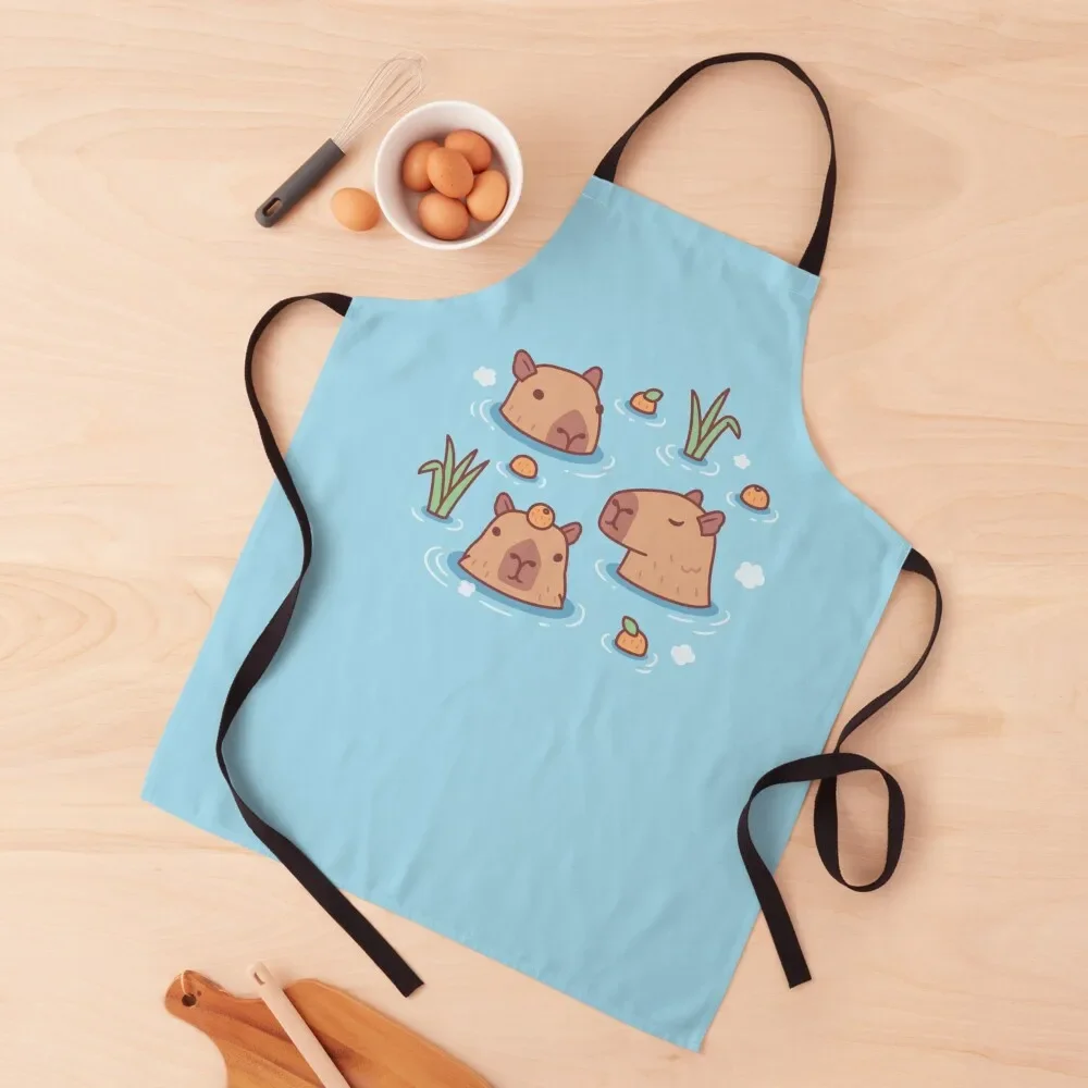 

Cute Capybaras Chilling in Hot Spring With Oranges Apron barber uniform Kitchen Utensils Apron