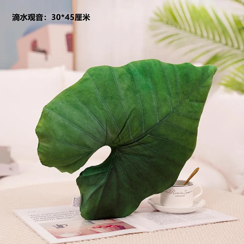Creative Irregular Simulation Leaf Pillow Double-sided Printed Cushion Green Plant Plush Doll for Sofa Homestay Home Decoration