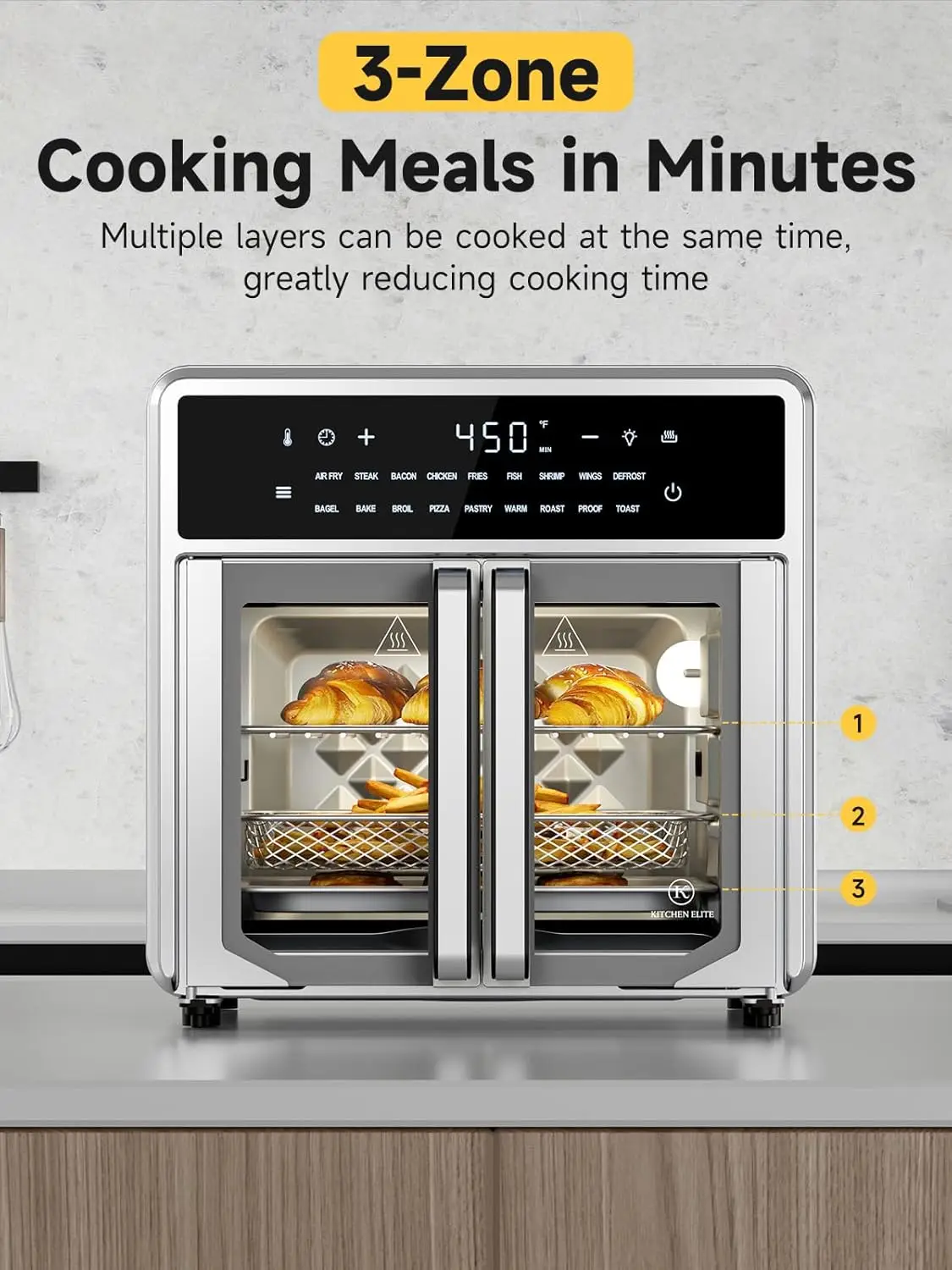 فرن باب فرنسي للمقلاة الهوائية، 15.8 كيو تي، 18 إعدادًا مسبقًا، من الفولاذ المقاوم للصدأ، مجموعة فرن محمصة مدمجة #5