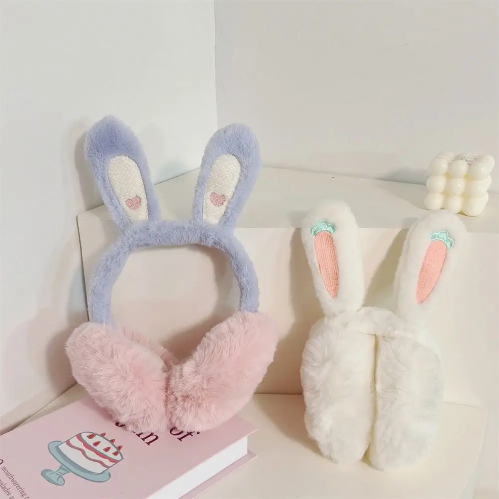 New Cartoon Rabbit Ear Warm Earmuffs Rabbit Ear Plush Folding Earflap Cold Protection Soft Windproof Ear Cap Outdoor