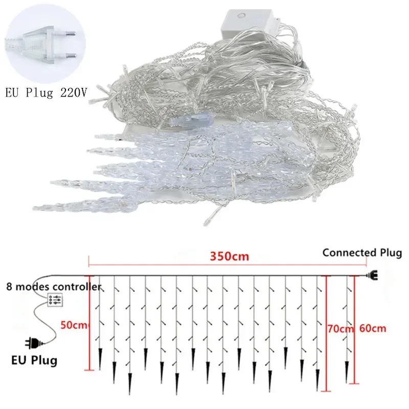 3.5M LED Ice Piton Light EU Plug Outdoor 8 Modes Christmas Garland Fairy Light String Eave Escalator Party Wedding Holiday Decor