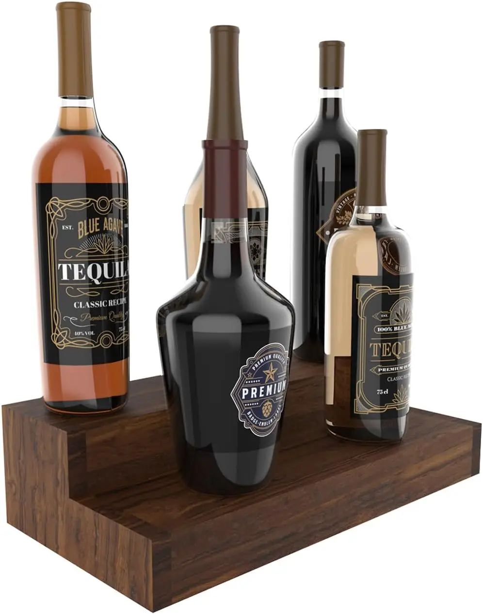 

Двухуровневая подставка для бутылок из массива дерева, вмещает 8 бутылок, легко чистится, не требует сборки - темный орех