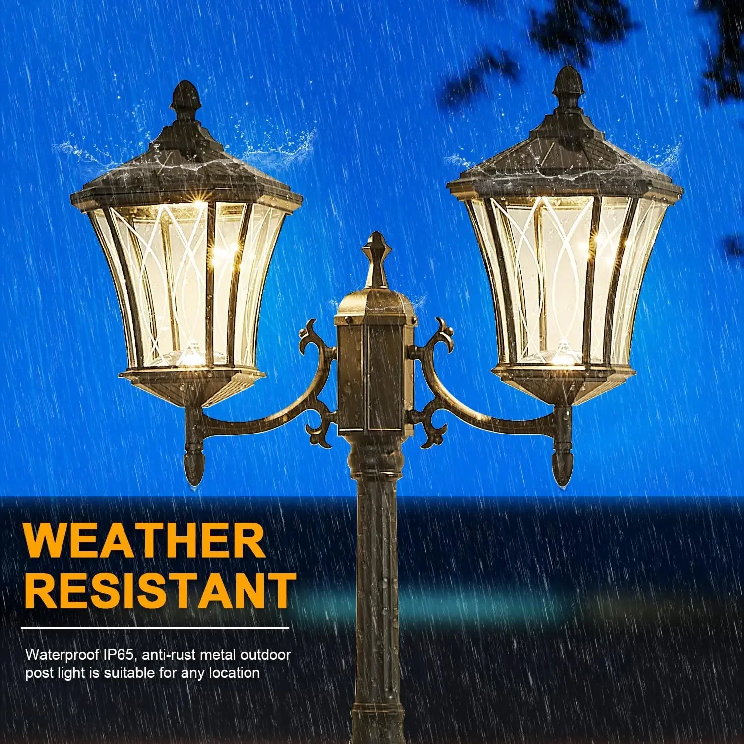 أضواء عمود المصباح الشمسي مع مستشعر من الغسق إلى الفجر، مصابيح LED مقاومة للماء برأسين للشارع بالطاقة الشمسية،