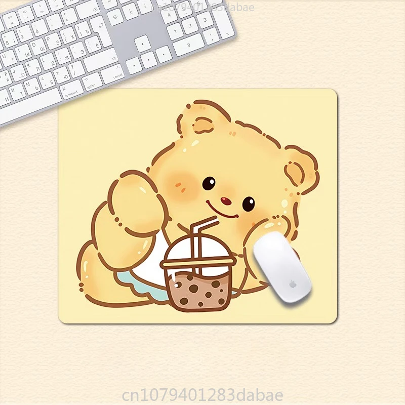 

Butter Bear Girl Small Size Mini Pu Leather Mouse Pad Simple and Cute Cartoon Girl Office Small Convenient Non-slip Mouse Pad