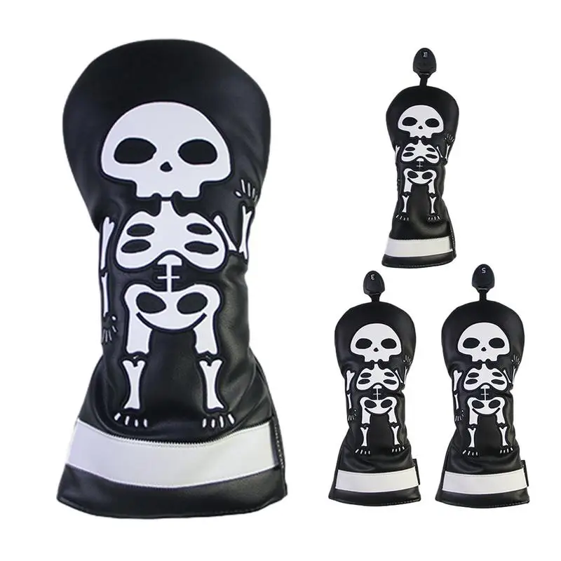 

Golf Club Cover 4pcs Golf Headcovers Protector Skeleton Pattern Embroidery Golf Headcovers Protector Halloween Themed Driver