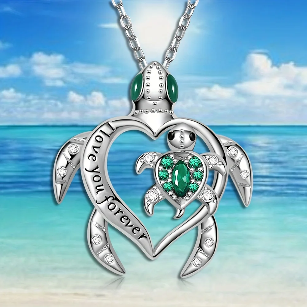 Fashionable Exquisite Sea Turtle Love Pendant Necklace Hollow Out Design Women\'s Necklace Mother\'s Day Perfect Gift for Mom Kids