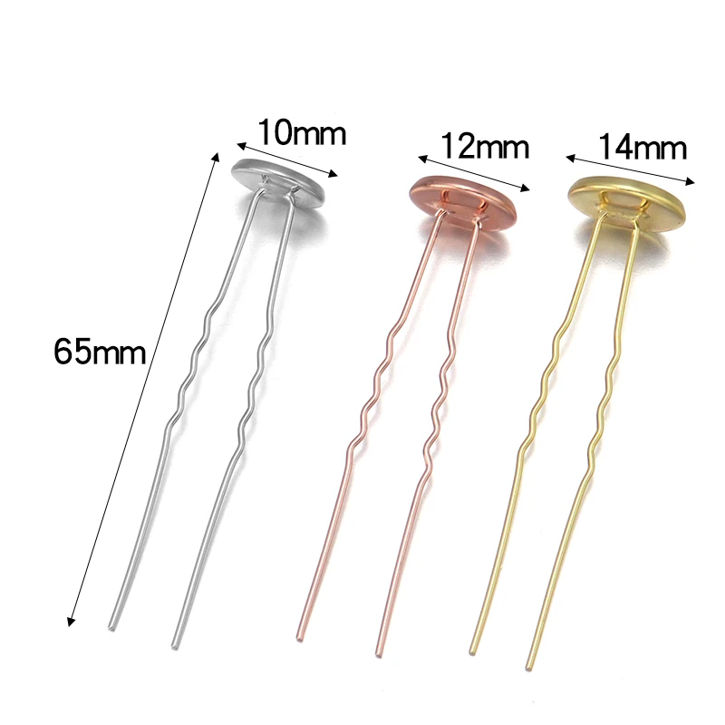 10pcs/lot U Shape Hair Pins Hair Sticks Metal Cabochon Base Tray Hairpins For Head Jewelry Making DIY Women Hair Accessories