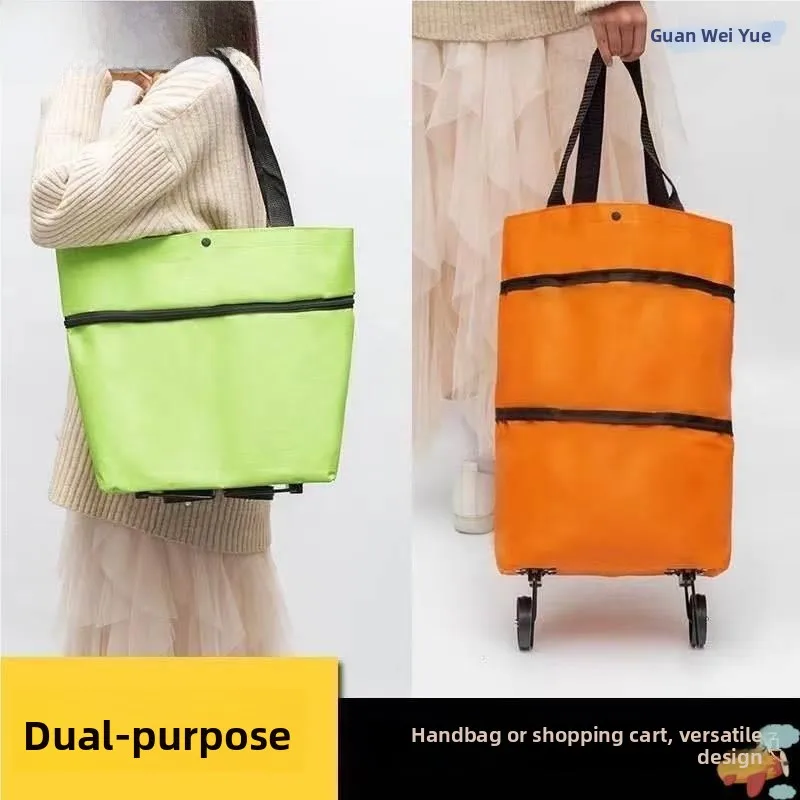 Portable Shopping Cart with Wheels Stackable Lightweight Home Use Hand Pulling Bag Vegetable Bag Small Trailer for Shopping