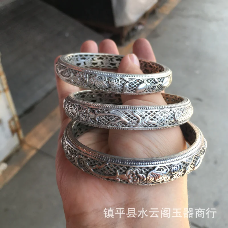 Tibetan Jewelry Vintage Carved Women's Ethnic Style Non-Fading Miao Silver Bracelet