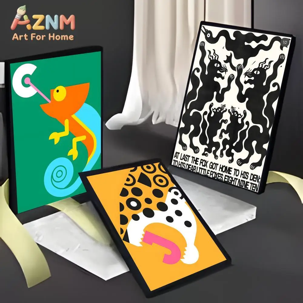

Цветной абстрактный принт на холсте AZNM с изображением хамелеона, безрамное однопанельное современное геометрическое настенное искусство с изображением животных, цитата из фильма «Черная лиса» P