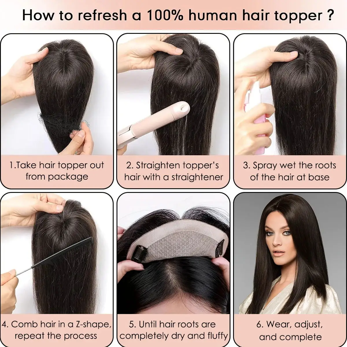 InjBase-Toppers de cheveux humains vierges pour femmes, entièrement faits à la main, cuir chevelu TANNatural, base supérieure, postiches droites avec clips, 10x12cm